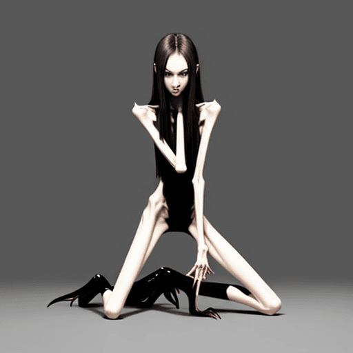 AI generated: very skinny slender girl, with long curved claws, skinny legs and long skinny calves in high heels a...