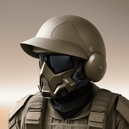 AI generated: tan modern military helmet, nanotechnology, warm bright palette, open composition, photo by Thomas K...
