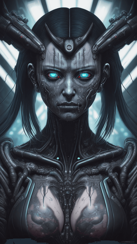 AI generated: "cyberpunk Alien RFKTR-style headshot, a masterwork by H.R. Giger, invoking a profound sense of wond...