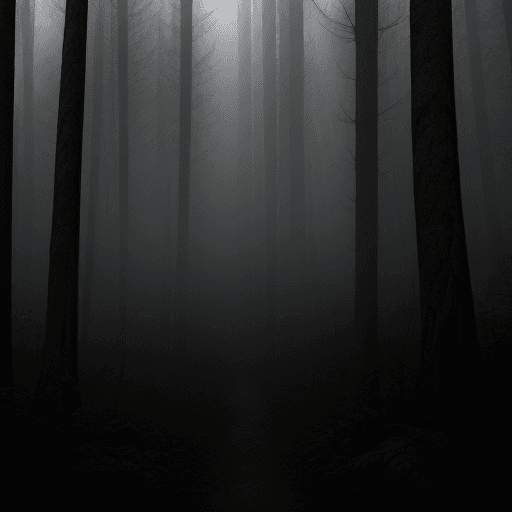 AI generated: dark horror dense forest in fog winter in night in background