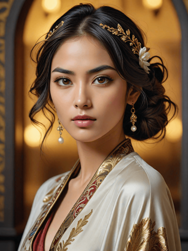 AI generated: A portrait of a young, stunning woman, where her diverse Italian, Japanese, French, and Iranian heri...
