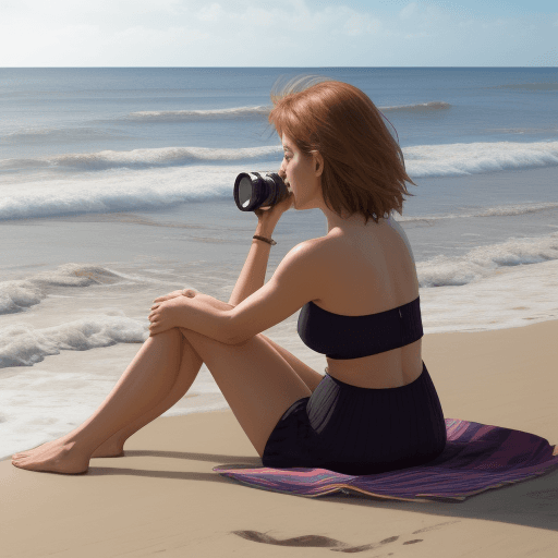 AI generated: woman on the beach facing the camra