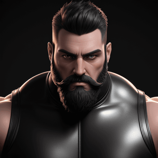 AI generated: Very muscular m dressed in black rubber with short hair amshort beard, sexy . octane render, trendin...