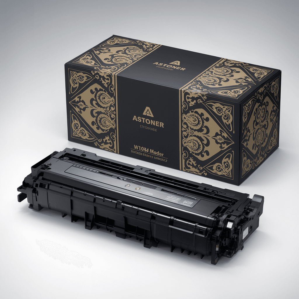 AI generated: Create an elegant high-definition image of a toner cartridge and packaging box, the cartridge model ...