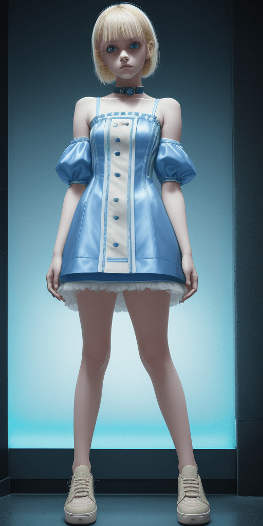 AI generated: [[[((clothing with the smallest details)), a young girl with blond hair just below her shoulders in ...