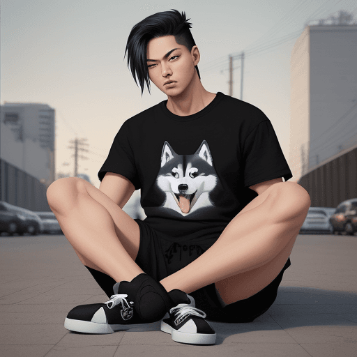 AI generated: Create a captivating illustration of a cartoon dog with a man's body in trendy shorts and a plain bl...