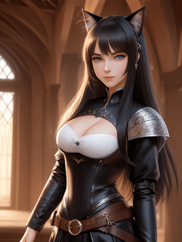 AI generated: A young beautiful cat-girl. Cat ears. Cat's tail. A beautiful face. Beautiful eyes. Clear eyes. A cl...