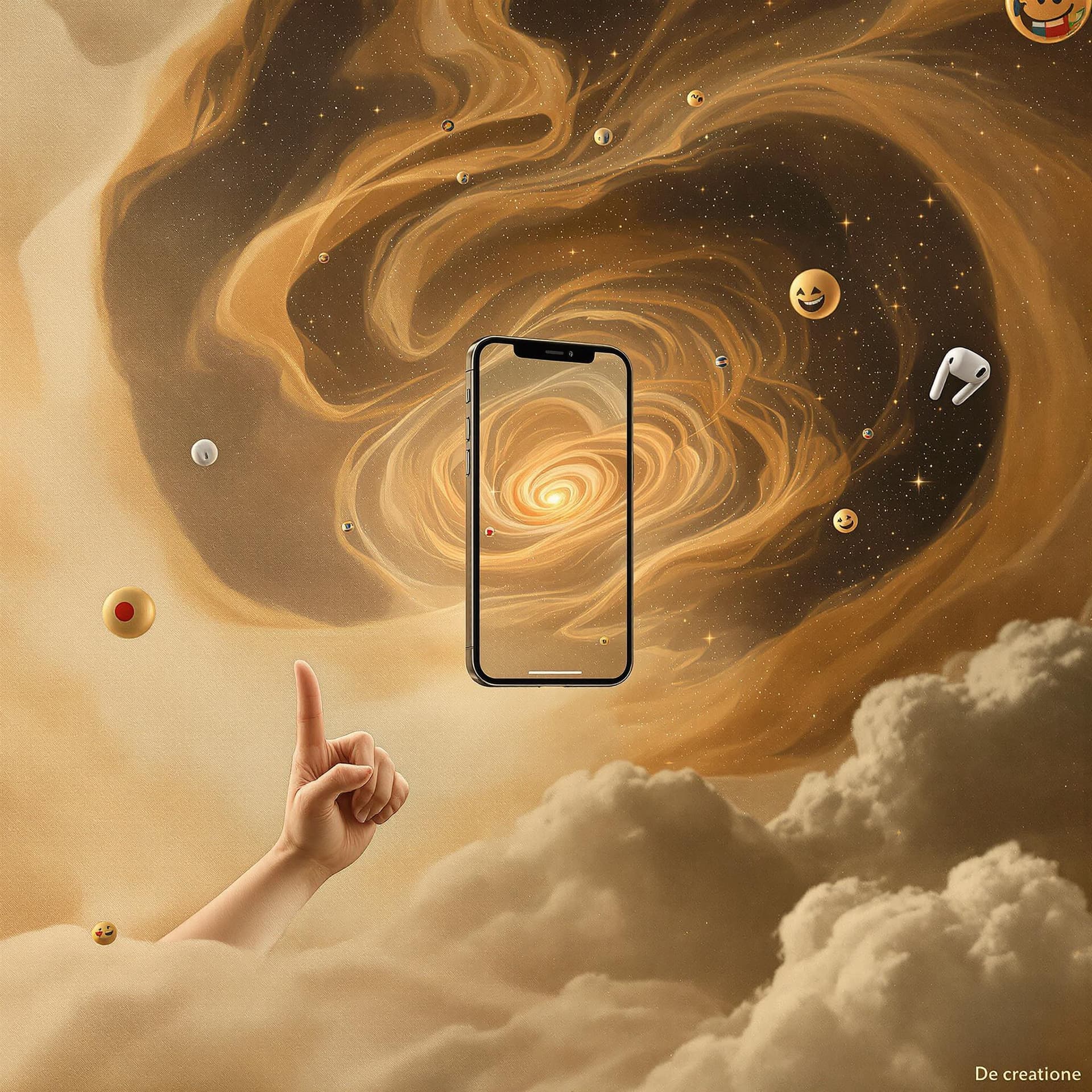 AI generated: In the ethereal space, a contemporary reinterpretation of Michelangelo's iconic "The Creation of Ada...