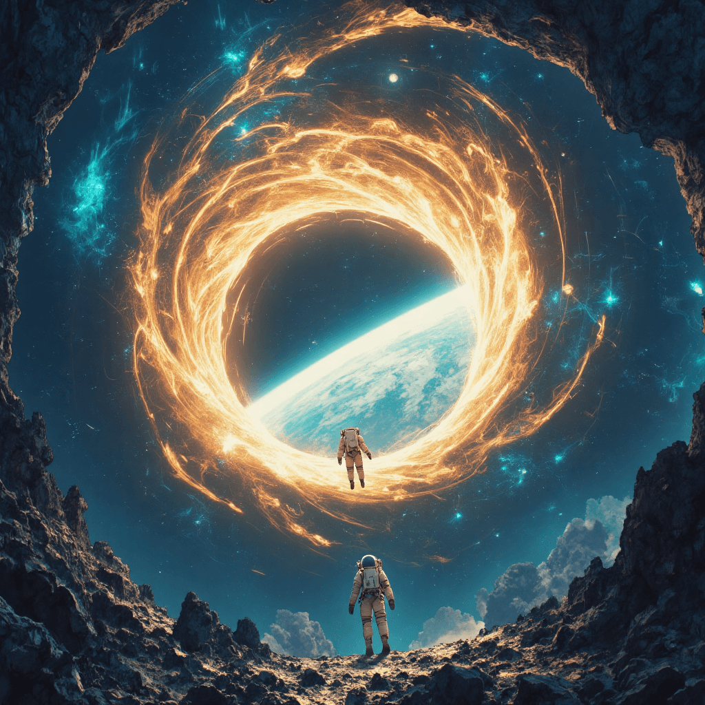 AI generated: Ascension Through the Cosmic Gate

An astronaut floats weightlessly before a swirling, massive gat...