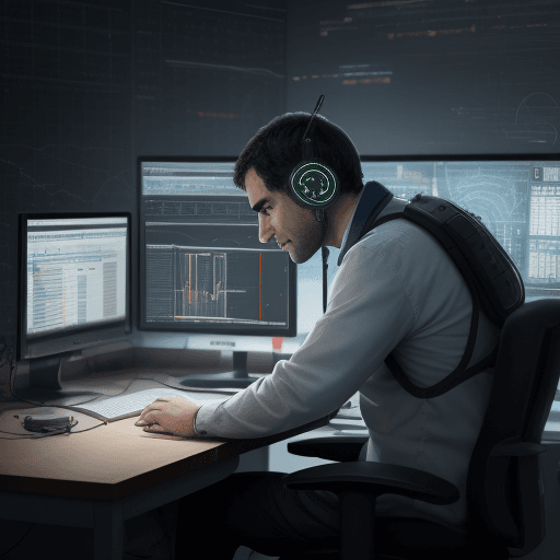 AI generated: UN INGENIERO DE SISTEMAS SENTADO, EN PORTATIL TRABAJANDO,4K