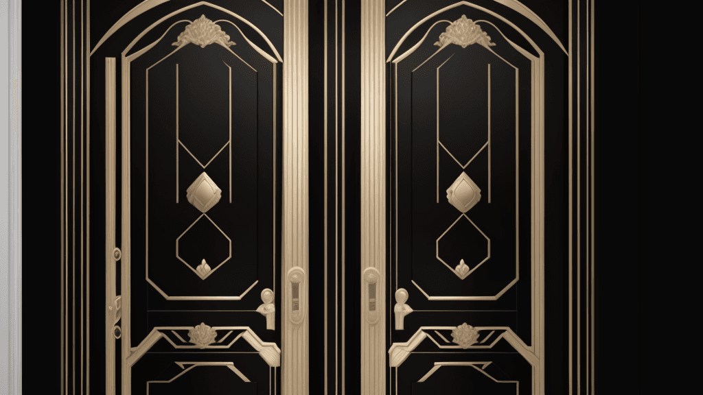 AI generated: a symmetrical double black and golden aesthetic door in full size
