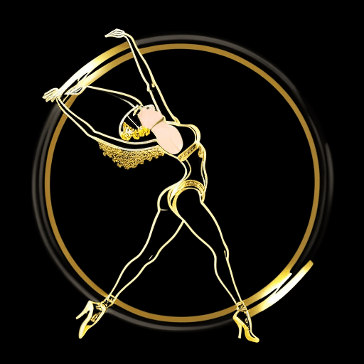 AI generated: A black round logo  with metallic look, and a shape of women danser inside the black round circle, t...