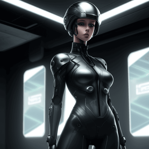AI generated: An image of an ultra-realistic woman in a techno-look with realistic eyes and some skin showing. She...