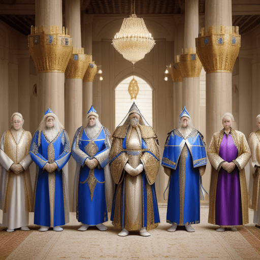 AI generated: Roboam, the elders of Israel
 Roboam, dressed in royal robes, stands before a gathering of the elder...