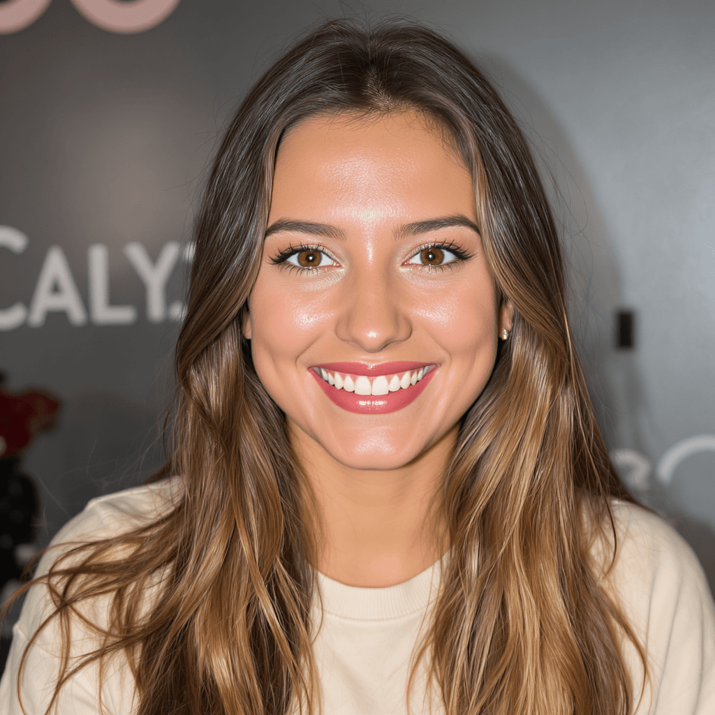 AI generated: A 21 year old woman facial portrait image with stunning long brunette hair. her hazel eyes sparkling...