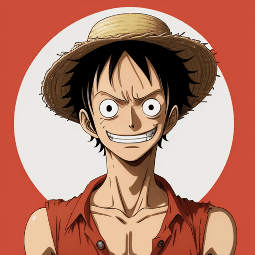 AI generated: a sticker of Monkey D. Luffy from one piece, straw hat, smirk smile, anime style, minimalist design ...