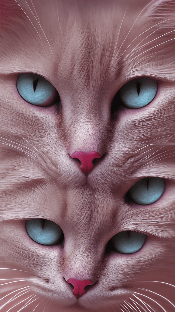 AI generated:  Portrait photo of pink cat with fill of lightening colors, cute eyes, light bokeh, intricate, elega...