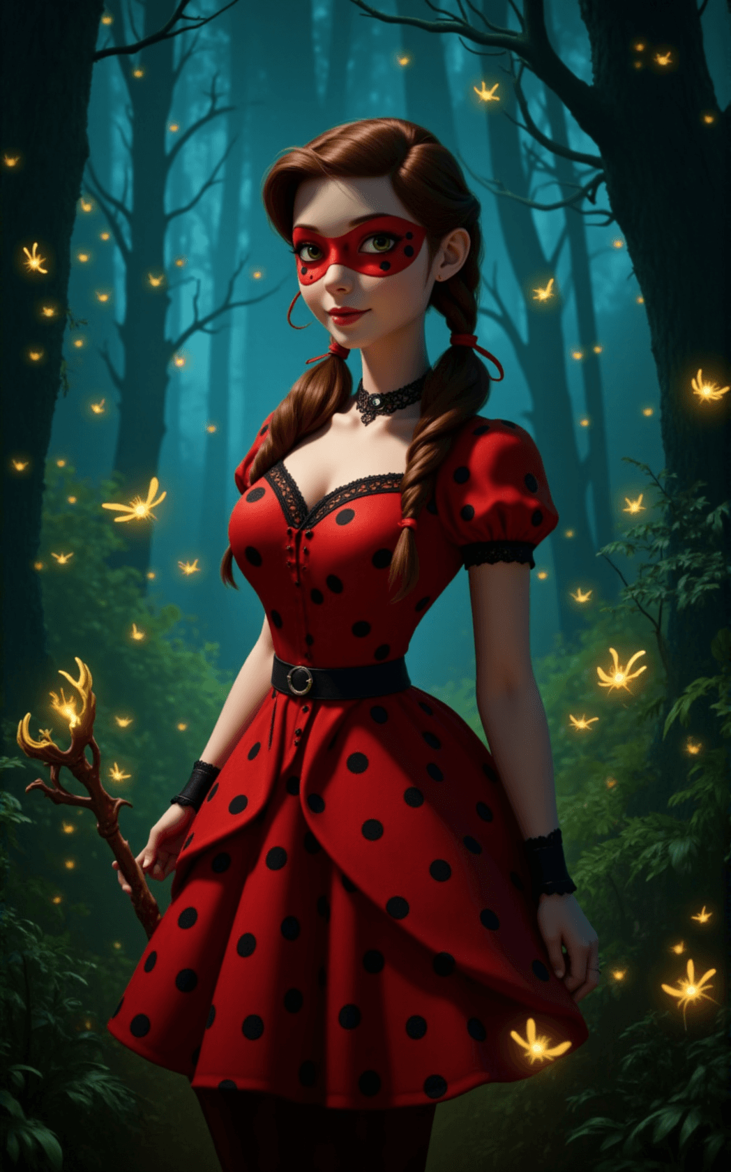 AI generated: In the heart of an enchanted and mystical forest, where ancient trees tower high and their leaves sh...