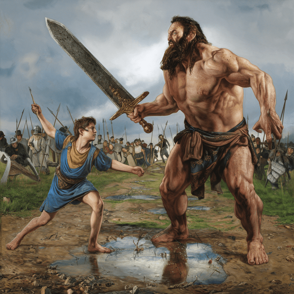 AI generated: david vs goliath, photorealism --v 5.1