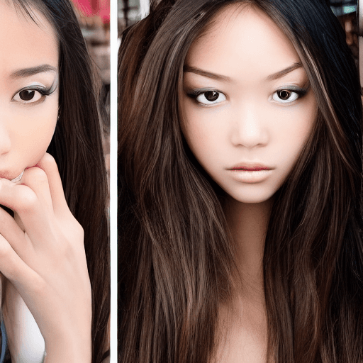 AI generated: realistic close portrait of very beautiful girl, a young supermodel girl, Asian market background, s...