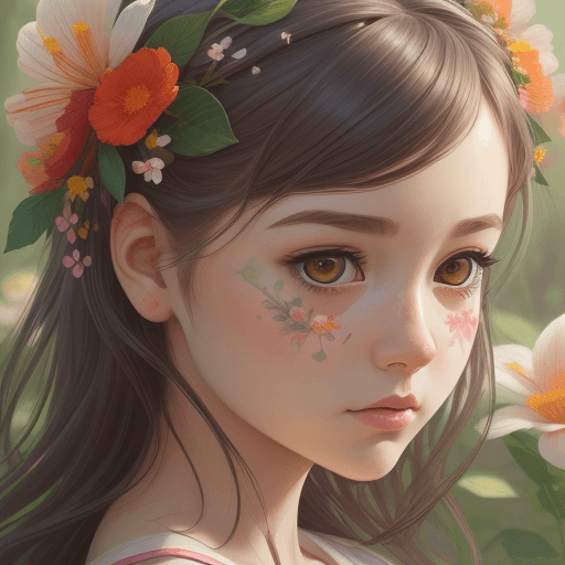 AI generated: picture of a girl dressed in flowers, in the style of artgerm, loose linework, lush and detailed, de...