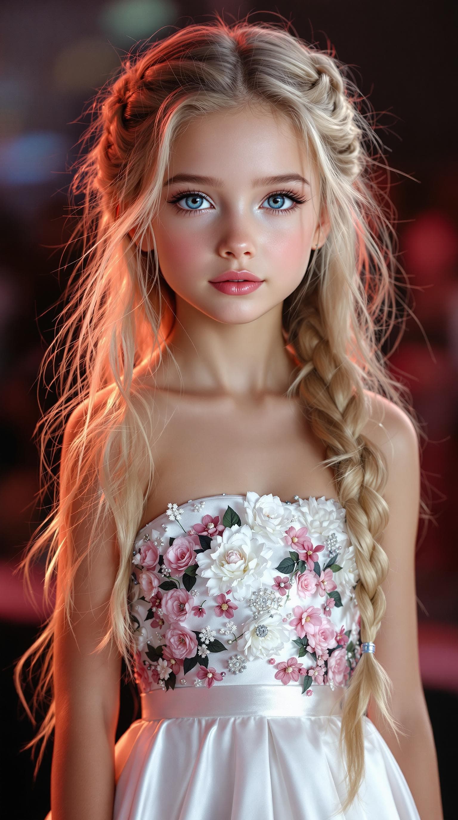 AI generated: a professional photo of a exceptionally of the most beautiful angelic girl in the world, (age 7), je...