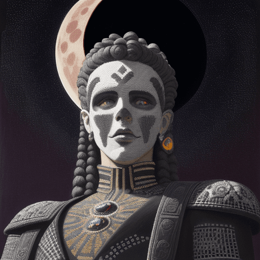 AI generated: fine detailed pointillism painting + low-angle view, Openheimer movie character with phrase "Ahora m...