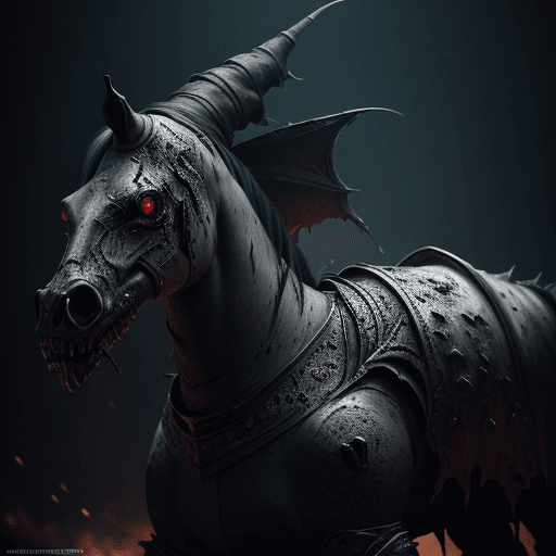 AI generated: Undead Knight, Famine, full battle gear, monster horse, horror, dark, intricate design and details, ...