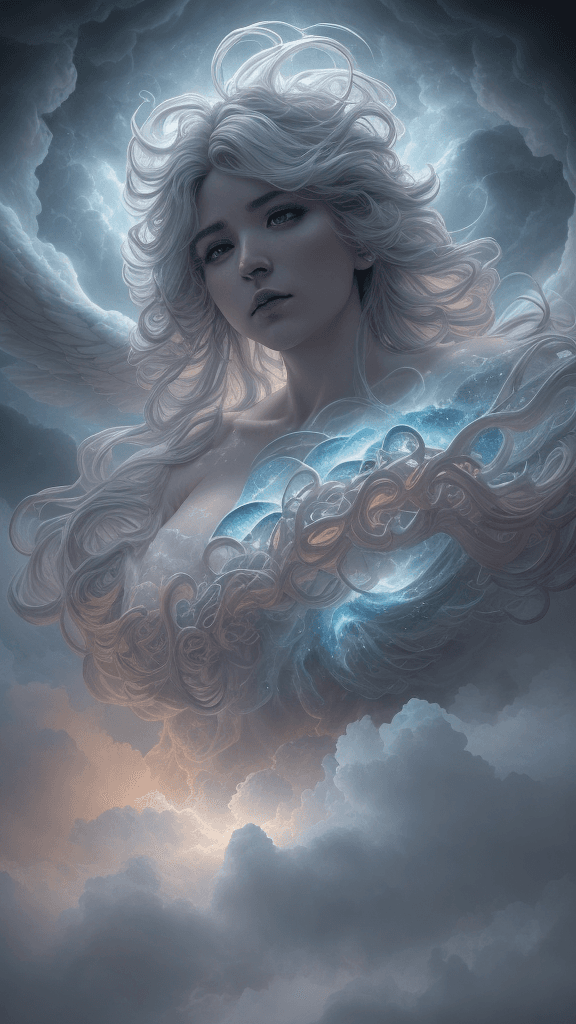 AI generated: ((closeup (HDR) A celestial drama unfolded in the ethereal heavens as thick clouds formed an awe-ins...