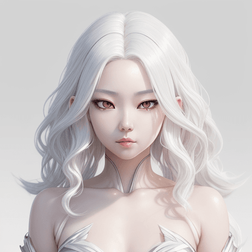 AI generated: White hair, silver eyes, Asian girl with wavy shoulder-length white curly hair, gorgeous appearance,...