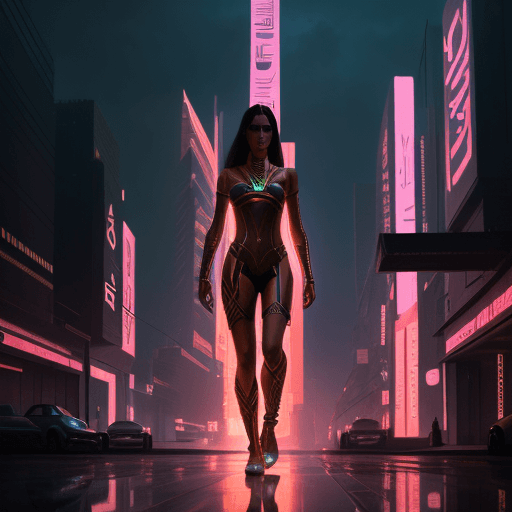 AI generated: "Egyptian Warrior woman  blade runner 2049 neon"Ultra-detailed neon lights reflections, reflection m...