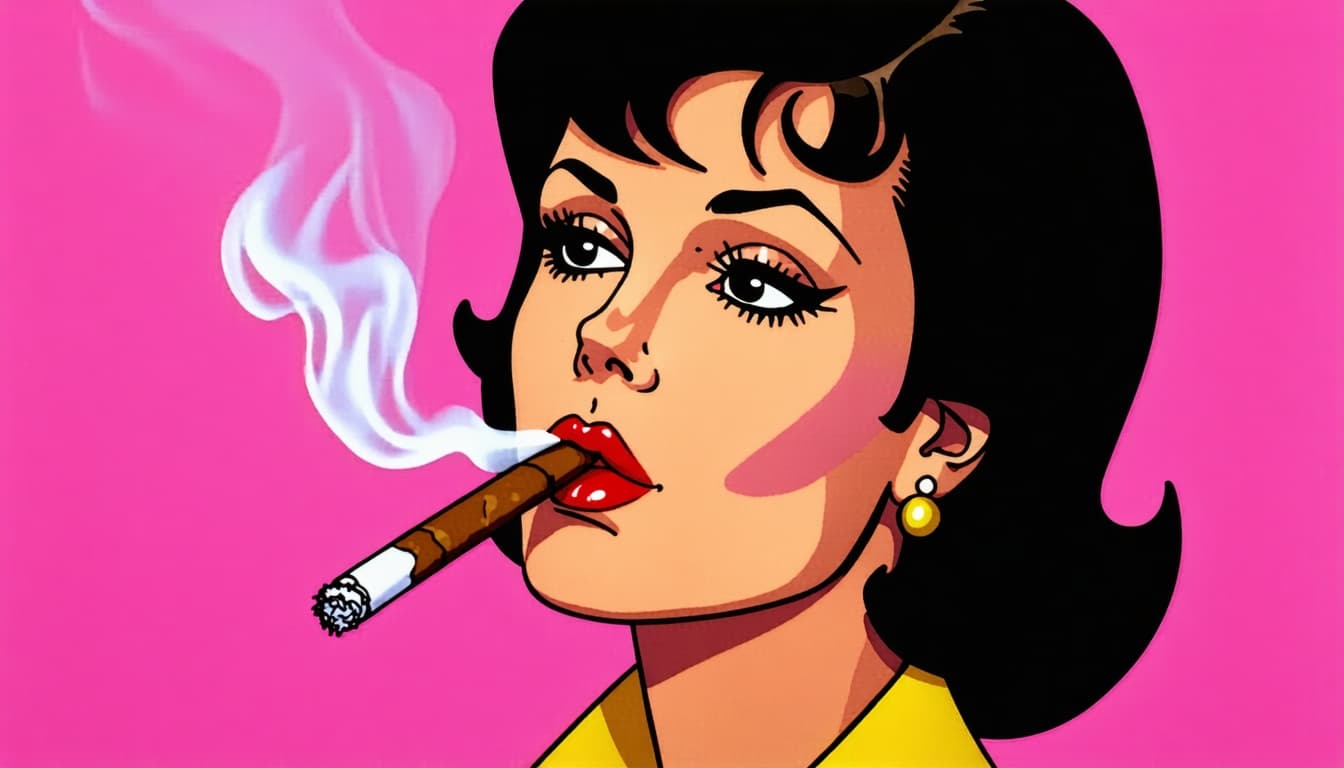 AI generated: A classic 70s animation style image of  a woman smoking a cigaratte 