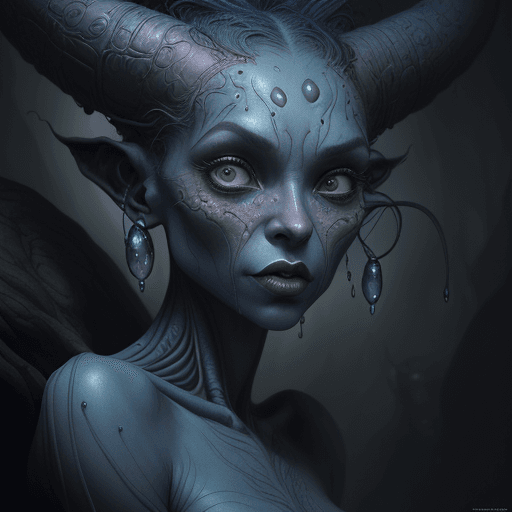 AI generated: Half human and half alien woman, different full body model position, highly detailed cinematic backg...