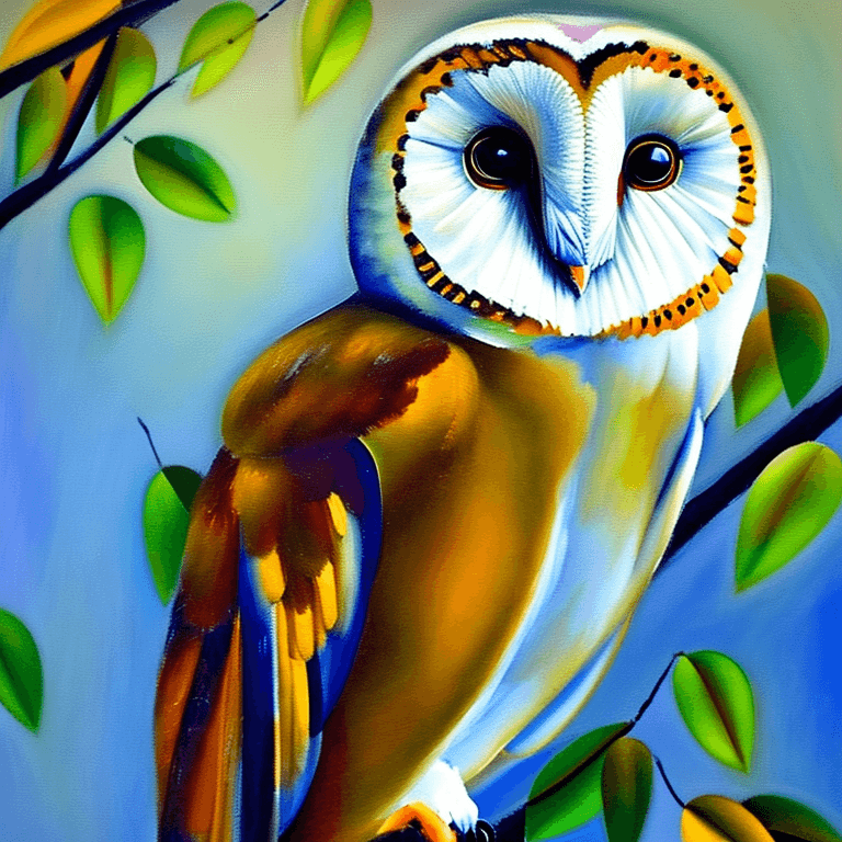 AI generated: Ralistic, ((Masterpiece, best quality)), extremely cute barn owl perching on branch in dream park, i...