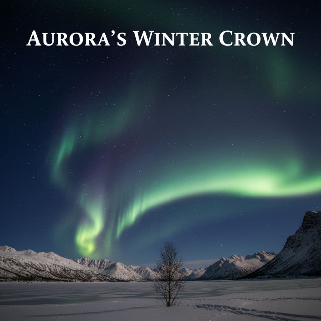 AI generated: Polar night sky with aurora, headline text in Cinzel Bold, Roman serif
