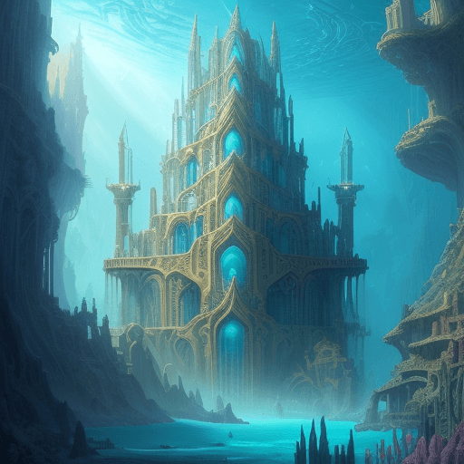AI generated: ((masterpiece)), (best quality), (detailed), Atlantis, underwater civilization, unique buildings, fu...