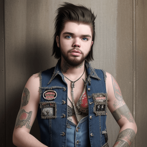 AI generated: Rebel country music singer Darrell Walter Cochran Jr, heavily tattooed, wearing a old leather jacket...