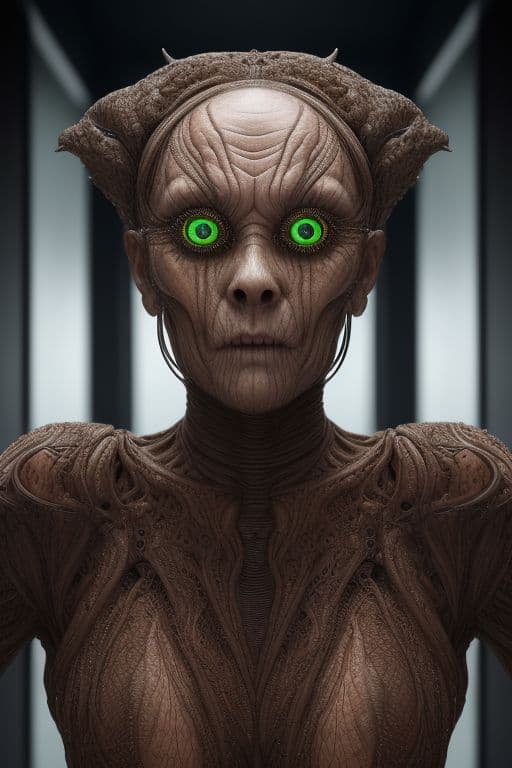 AI generated: scary alien creature with alien skin,(((Beautiful drooping eyes))),(((Slightly longer arms)))、((long...