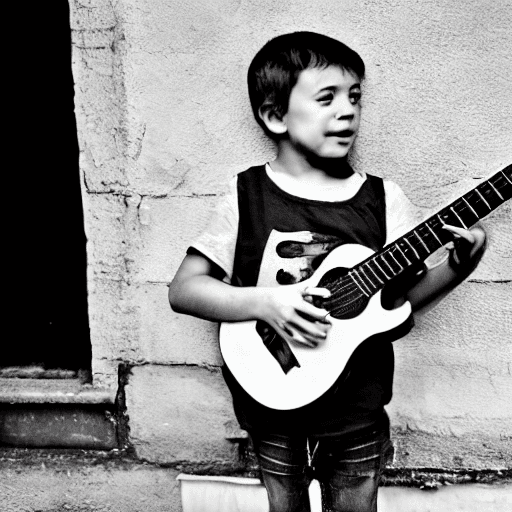 AI generated: little boy with a guitare 