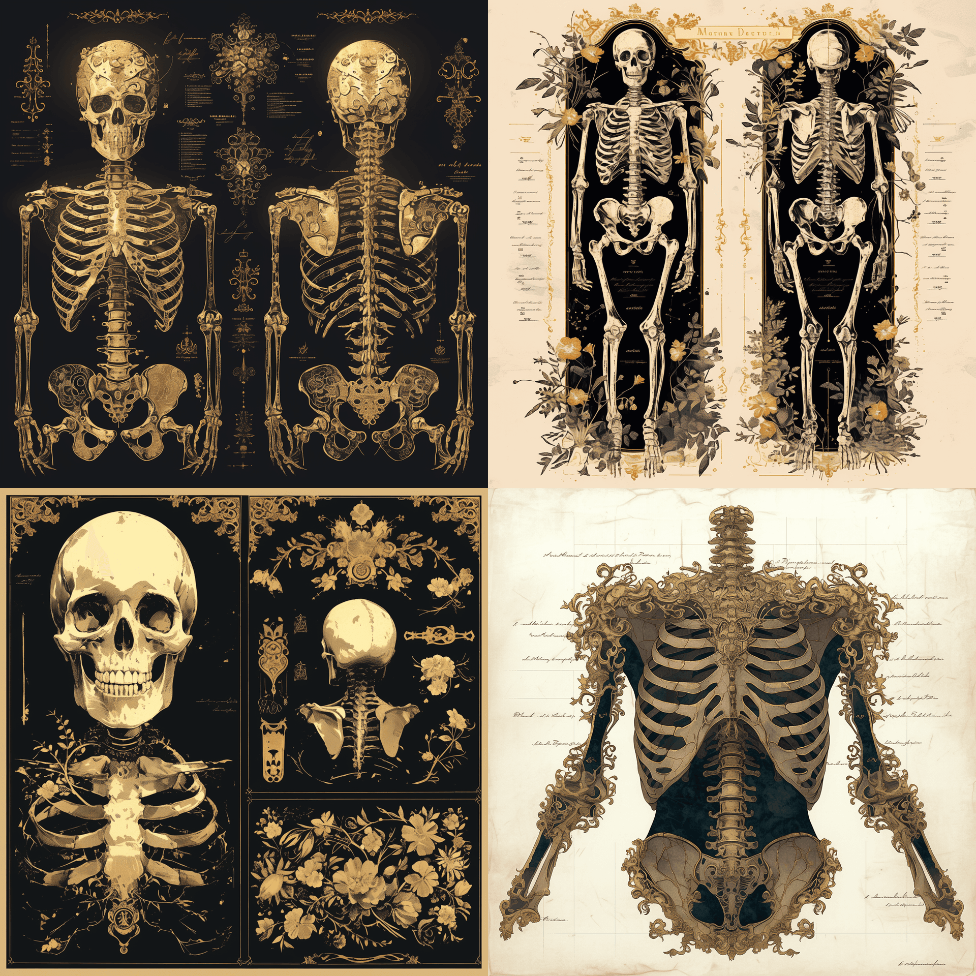 AI generated: a human body skeleton design in the style of marcel deneuve and stencil art, vintage french script t...