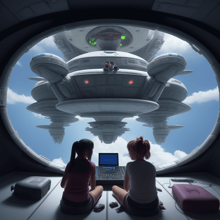 AI generated: They were playing at a high level with their friends on the Maya spaceship.