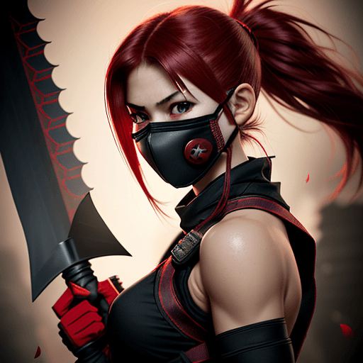 AI generated: ninja, girl, weapon, hair, chracter, soft lighting, ultra realistic, photography, photorealistic, fu...