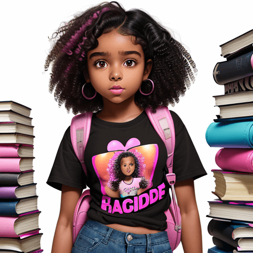 AI generated: realistic high definition image little brown skinned preteen girl with black curly hair standing by ...