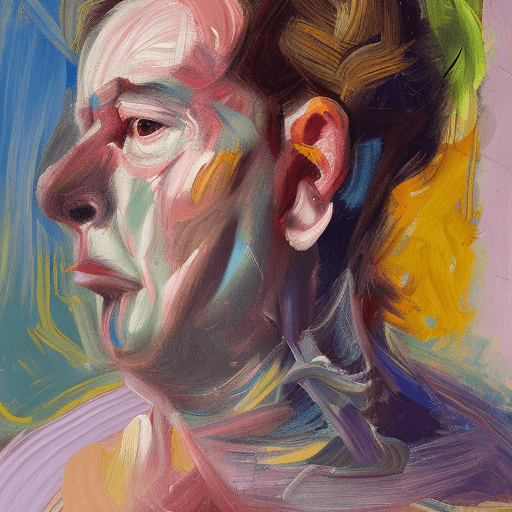 AI generated: an oil painting, wide angle of a man in pain, on a throne, in a cage in the style of Willem de Kooni...