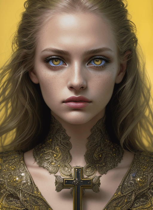 AI generated: Award-winning fashion editorial, Annie Leibovitz style, detailed close-up of a female model, sparkli...