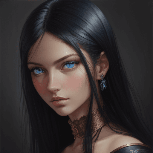AI generated: oil painting by cesar santos,young women :blue eyes :black hair :highly detailed :felegree style --q...