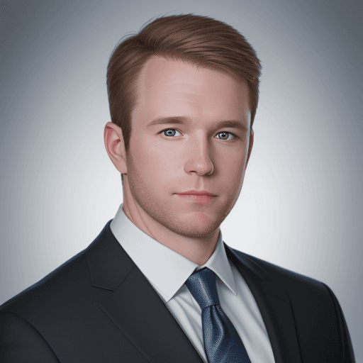 AI generated: Linkedin professional photo of a white man in a suit with studio lighting, bokeh, corporate portrait...