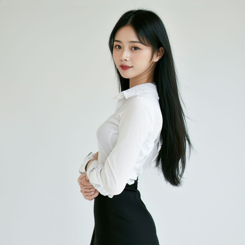 AI generated: Full body shot of Lisa. An eighteen-year-old Asian beauty with perfect, fair skin and a body that tu...