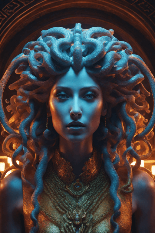 AI generated: Different body image of a beautiful mithologic medusa, Mysterious, stunning face, pale skin, beautif...