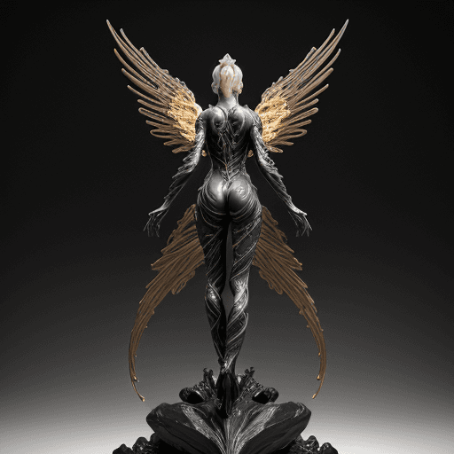 AI generated: carved black marble and ivory Hard surface sci-fi design, abstract sculpture, subtle gold accents, r...